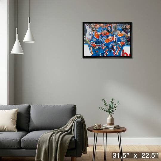 Edmonton Oilers 20" x 29" Unsigned Framed Canvas Celebration 31.5" x 22.5"